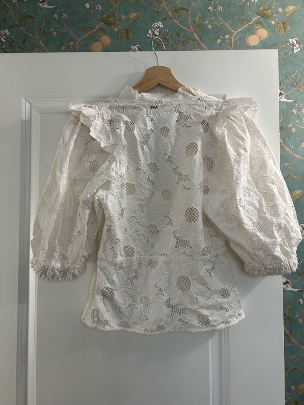 Sandro Azalee Lace Eyelet Ruffle V-Neck Blouse - Picture 4 of 8